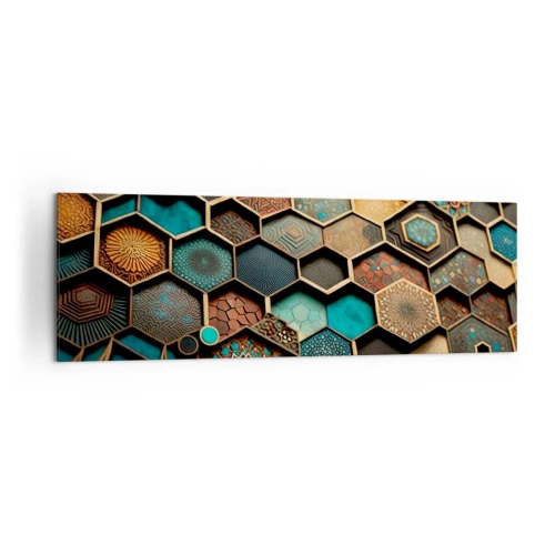 Obraz na płótnie - Kolorowe ornamenty w sześciokątnych wzorach - 160x50cm - Arabskie ornamenty – wariacja - Nowoczesna dekoracja ścienna do salonu i sypialni ARTTOR