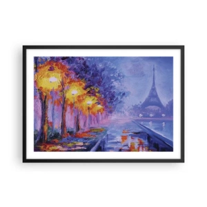 Plakat w czarnej ramie - Aleja z lampami w Paryżu z wieżą Eiffla w tle - 70x50cm - Wymarzony spacer - Nowoczesna dekoracja ścienna do salonu i sypialni ARTTOR
