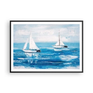 Plakat w czarnej ramie - Jachty na błękitnym morzu w artystycznym stylu - 100x70cm - Z przyjacielem u boku - Nowoczesna dekoracja ścienna do salonu i sypialni ARTTOR