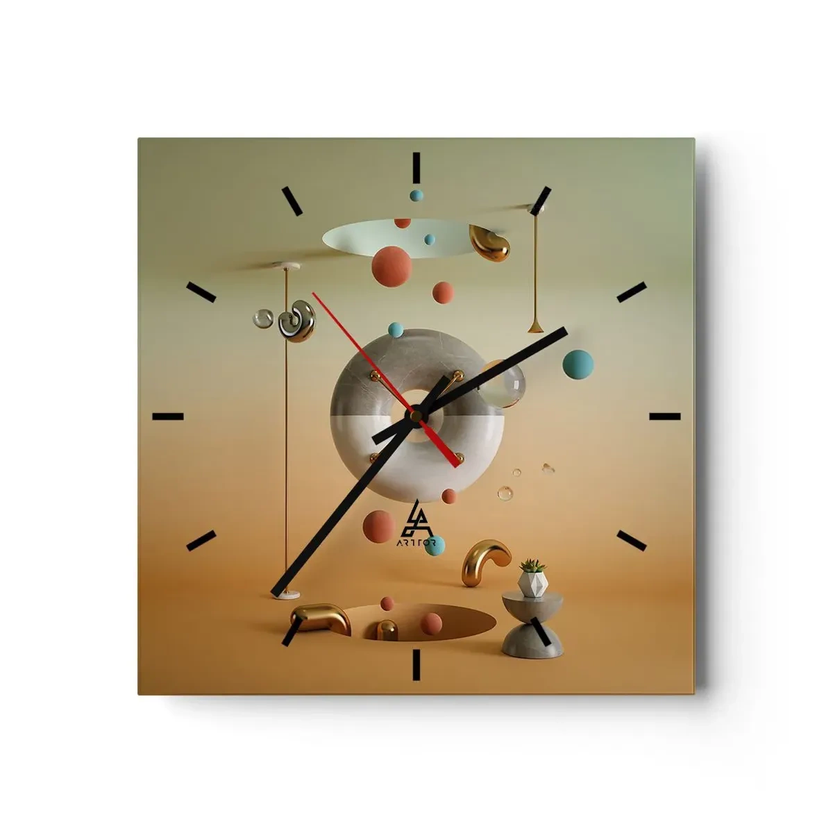 Zegar ścienny - Geometryczne figury w pastelowych kolorach w surrealistycznym układzie - 30x30cm - Wszystko się zdarzyć może - Nowoczesna dekoracja ścienna do salonu i sypialni ARTTOR