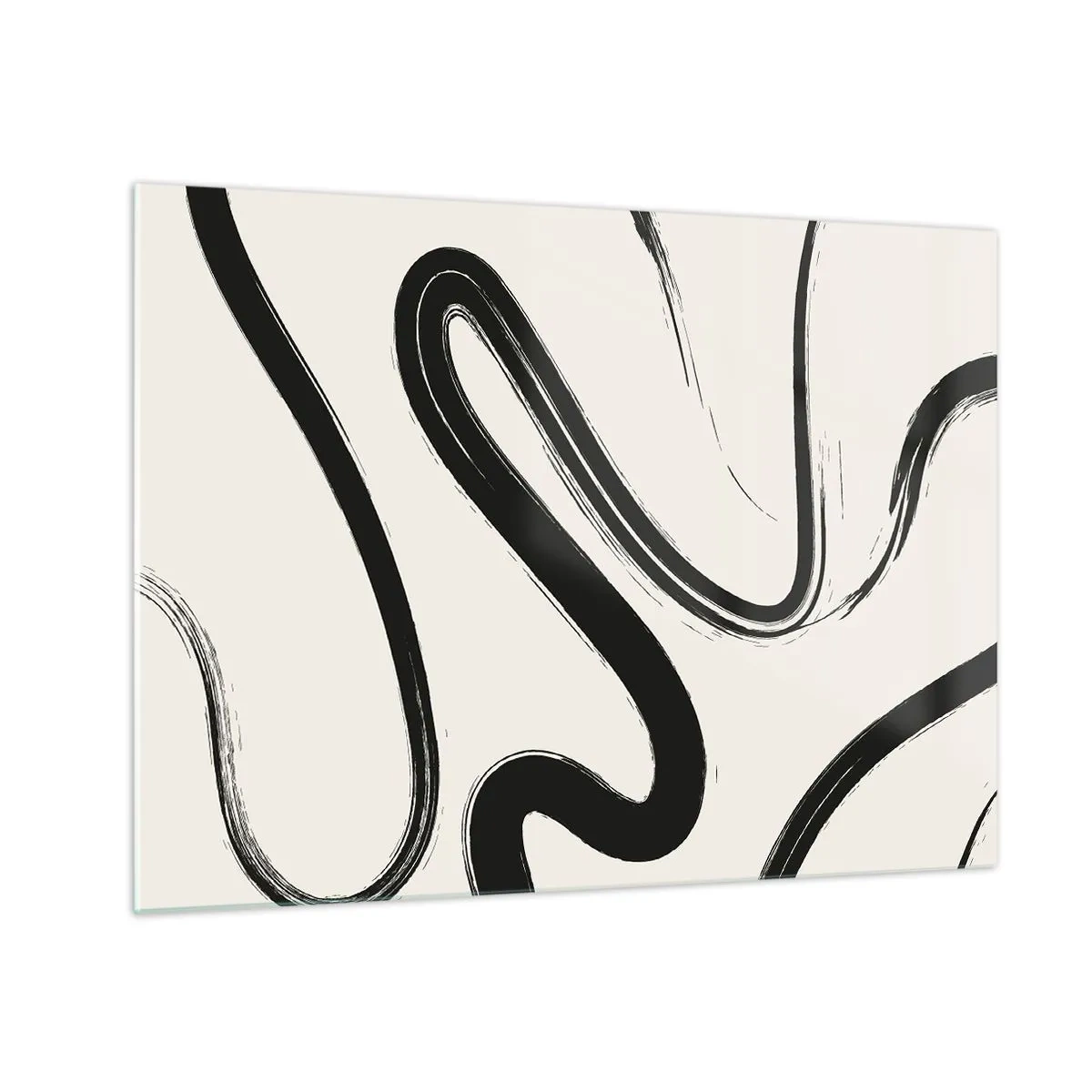 Obraz na szkle - Dynamiczne czarne linie na jasnym tle w stylu abstrakcji - 70x50cm - Czarno-biała fanaberia - Nowoczesna dekoracja ścienna do salonu i sypialni ARTTOR