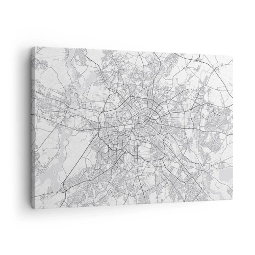 Obraz na płótnie - Szczegółowa mapa miasta w odcieniach czerni i bieli - 70x50cm - Kwiat Berlina - Nowoczesna dekoracja ścienna do salonu i sypialni ARTTOR