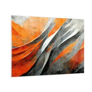 Obraz na szkle - Abstrakcyjne smugi w odcieniach pomarańczu i szarości - 70x50cm - Żar i chłód - Nowoczesna dekoracja ścienna do salonu i sypialni ARTTOR