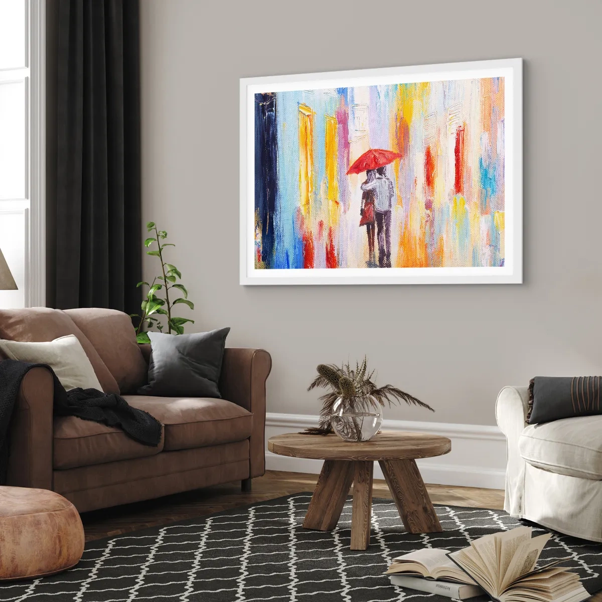 Plakat w białej ramie - Niech pada dalej - 100x70 cm