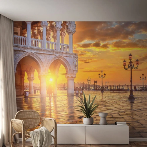 Fototapeta Premium Sand - Plac św. Marka w Wenecji o zachodzie słońca - 100x70cm - Gdzie są wszyscy? - Nowoczesna dekoracja ścienna do salonu, kuchni i sypialni ARTTOR