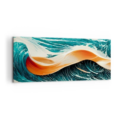 Obraz na płótnie - Dynamiczne fale morskie z abstrakcyjną wstęgą - 120x50cm - Sen surfera - Nowoczesna dekoracja ścienna do salonu i sypialni ARTTOR