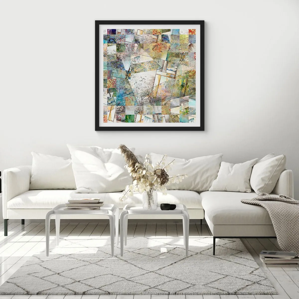 Plakat w czarnej ramie - Geometryczne przetasowanie - 60x60 cm