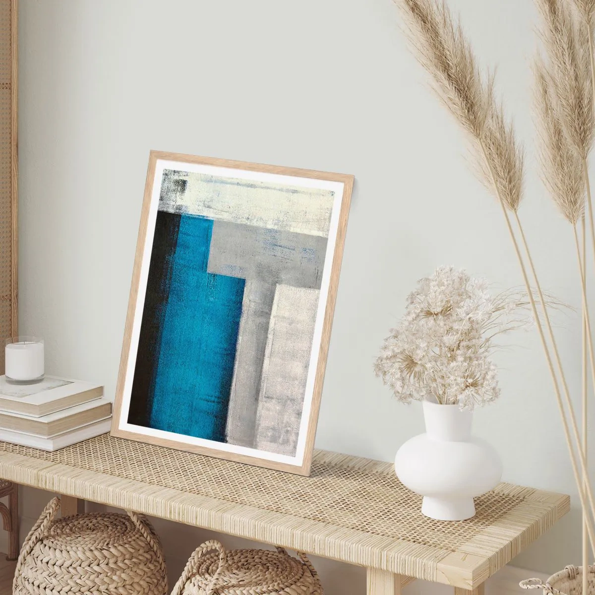 Plakat w ramie jasny dąb - Kompozycja poetycka szarości i błękitu - 30x40 cm