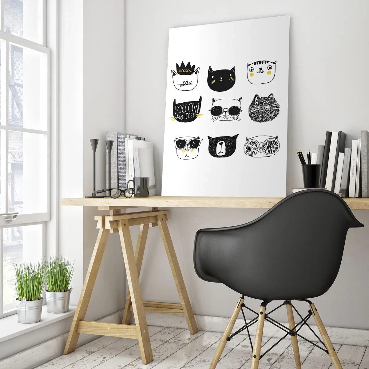 Obraz na szkle - Ilustracje uroczych kotów w minimalistycznym stylu - 50x70cm - Każdy inny - Nowoczesna dekoracja ścienna do salonu, kuchni i sypialni ARTTOR
