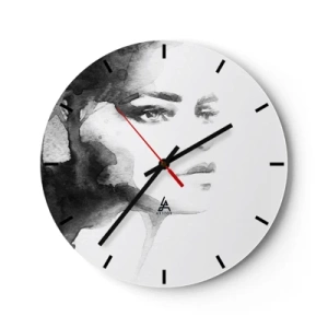 Zegar ścienny - Czarno-biały portret kobiety w akwareli - 30x30cm - Stworzona z tajemnicy i mgły - Nowoczesna dekoracja ścienna do salonu, kuchni i sypialni ARTTOR