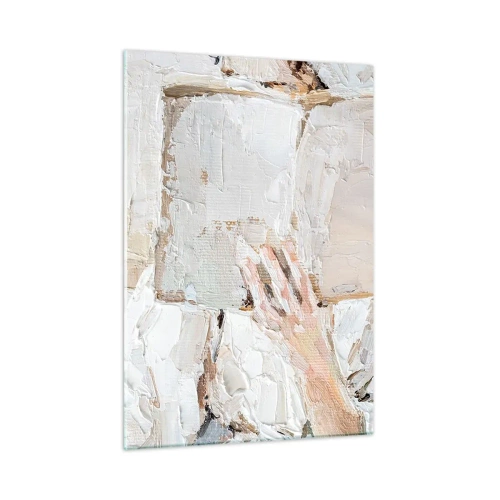 Obraz na szkle - Osoba zatopiona w lekturze książki na jasnym, impresyjnym tle - 50x70cm - W innym świecie - Nowoczesna dekoracja ścienna do salonu, kuchni i sypialni ARTTOR