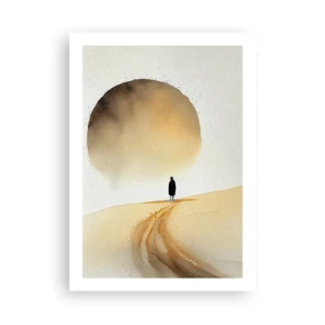 Plakat - Sylwetka wędrowca na pustynnej drodze - 50x70cm - Zawsze tęsknota - Nowoczesna dekoracja ścienna do salonu, kuchni i sypialni ARTTOR