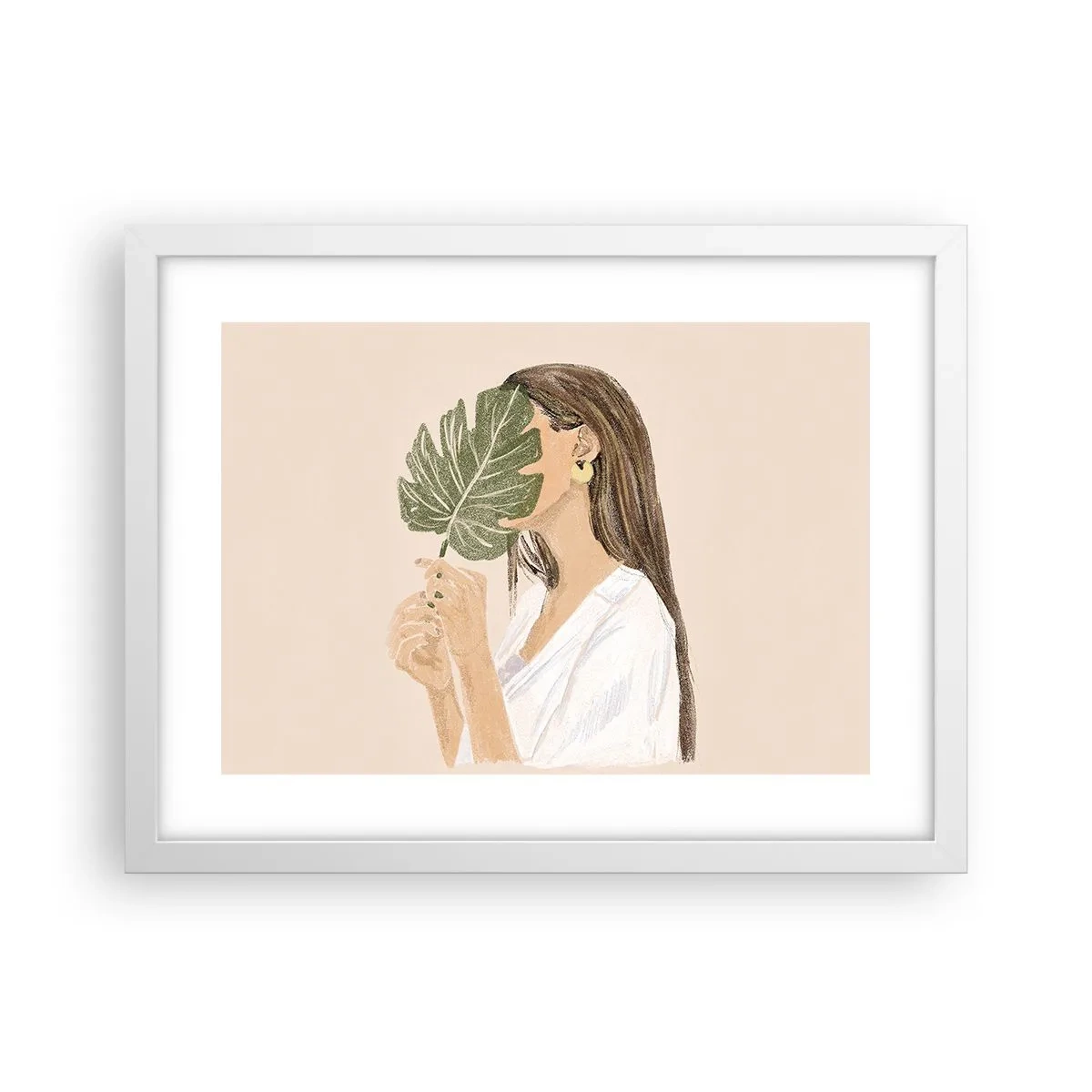 Plakat w białej ramie - Tajemniczy portret z wachlarzem - 40x30 cm