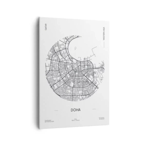 Obraz na płótnie - Minimalistyczna mapa Dohy w czarno-białej stylistyce - 50x70cm - Anatomia Dohy - Nowoczesna dekoracja ścienna do salonu, kuchni i sypialni ARTTOR