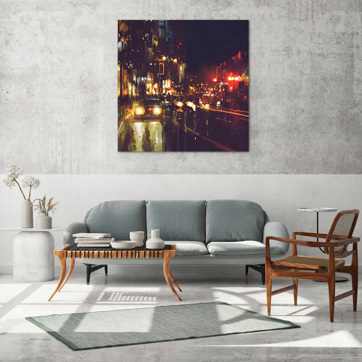 Obraz na szkle - Zatopiona w światłach nocy - 70x70 cm