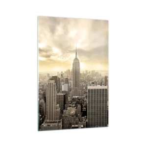 Obraz na szkle - Panorama miasta z widokiem na Empire State Building - 70x100cm - Nowy Jork utkany z szarości - Nowoczesna dekoracja ścienna do salonu i sypialni ARTTOR