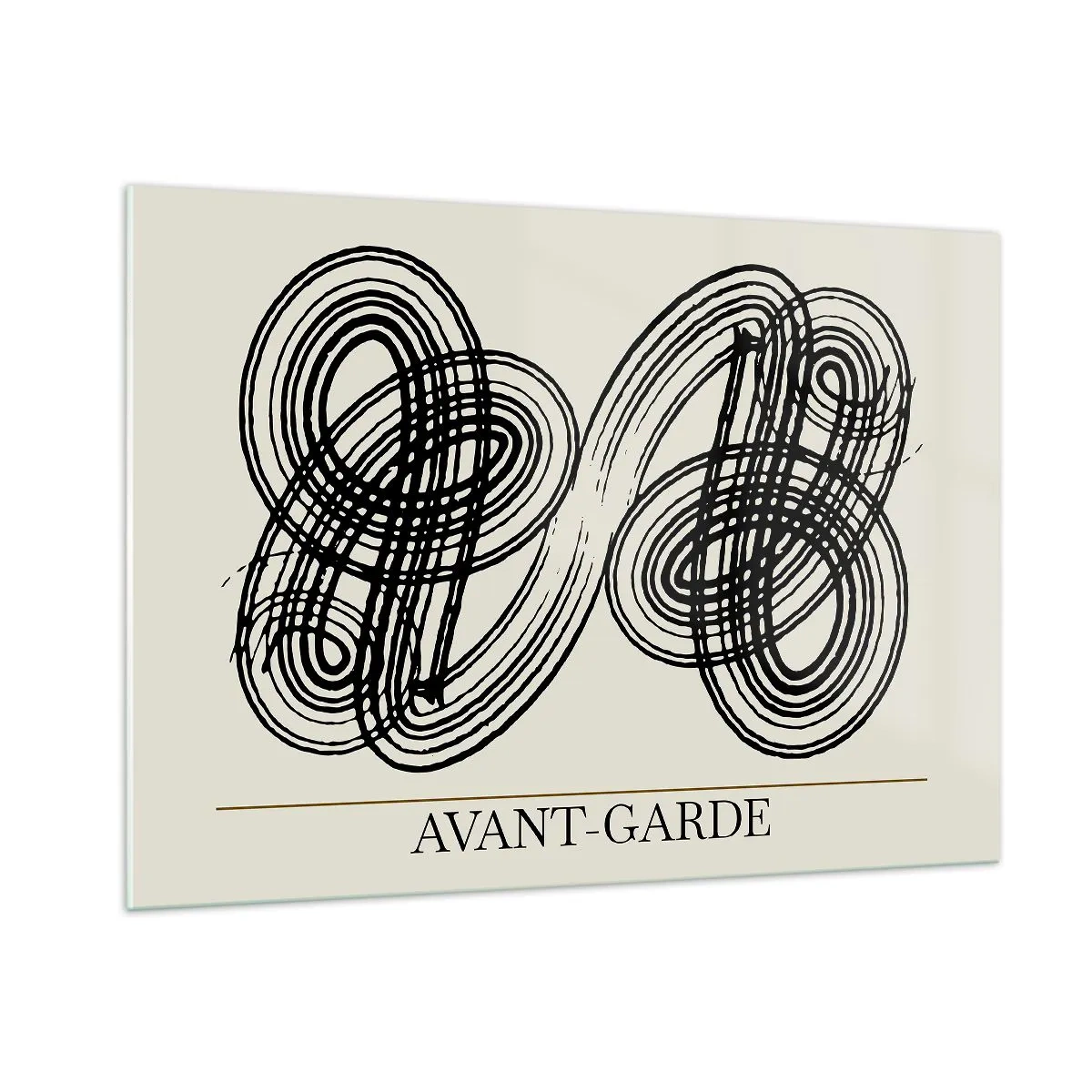 Obraz na szkle - Czarne awangardowe pętle i linie na jasnym tle - 100x70cm - Wyszło spontanicznie - Nowoczesna dekoracja ścienna do salonu, kuchni i sypialni ARTTOR