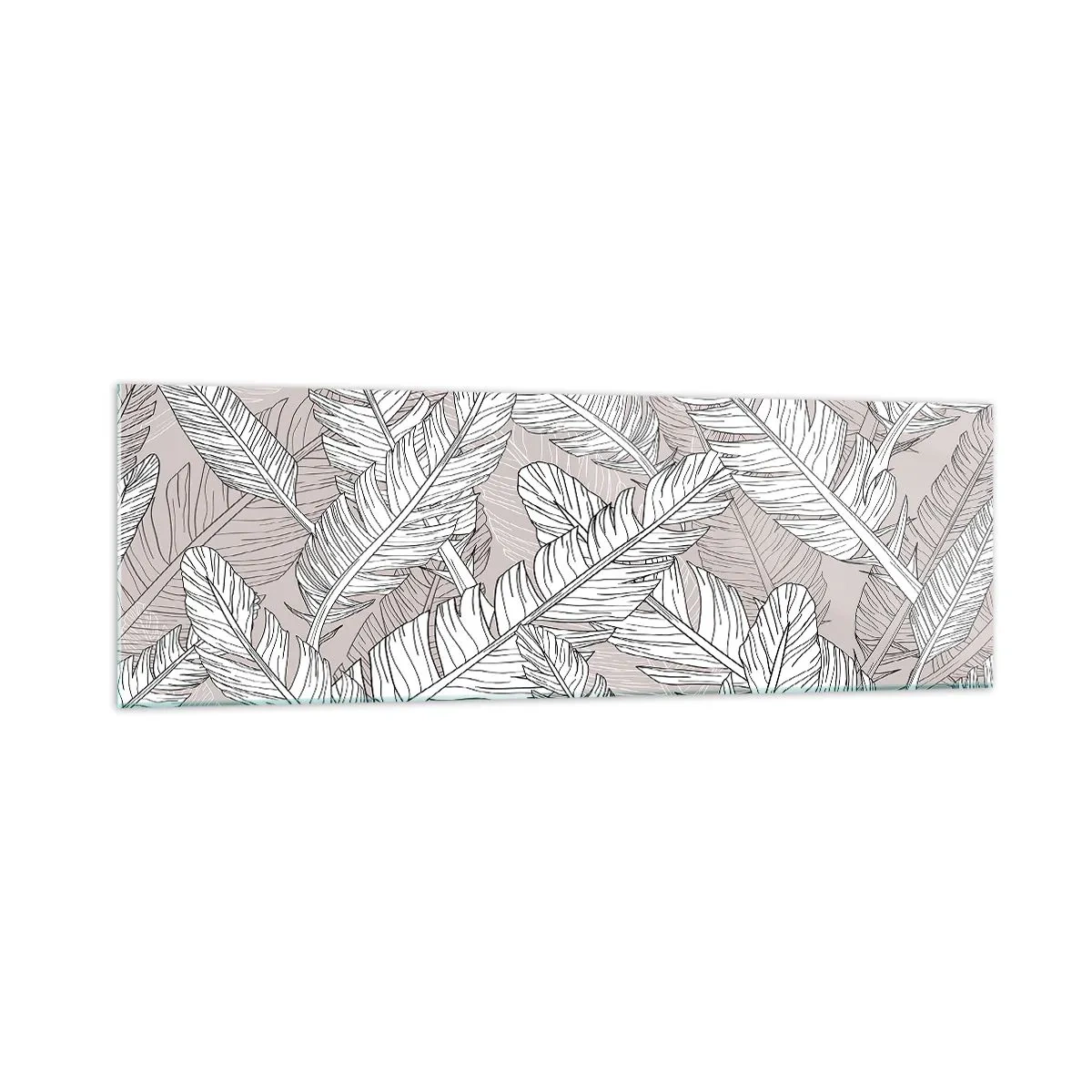 Obraz na szkle - Czarno-biały wzór z liśćmi bananowca na jasnym tle - 160x50cm - Pierzasta zawierucha - Nowoczesna dekoracja ścienna do salonu i sypialni ARTTOR