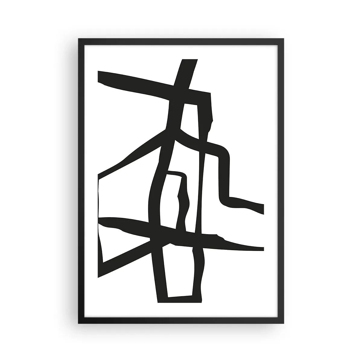 Plakat w czarnej ramie - Abstrakcyjna kompozycja czarnych linii na białym tle - 50x70cm - Czarno-biała konstrukcja - Nowoczesna dekoracja ścienna do salonu i sypialni ARTTOR