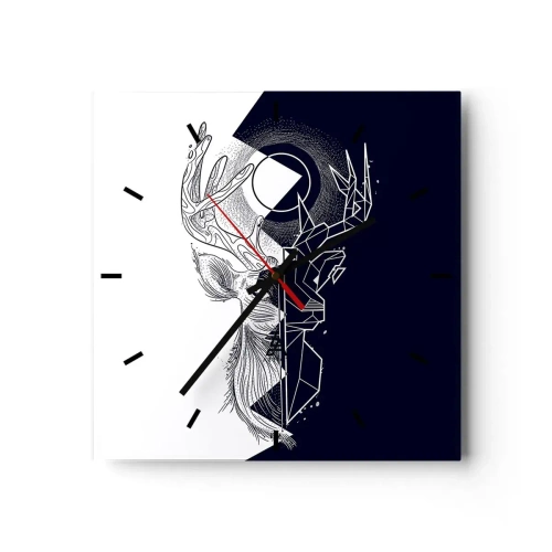 Zegar ścienny - Geometria i natura w symbolicznej kompozycji - 30x30cm - Walka i jedność przeciwieństw - Nowoczesna dekoracja ścienna do salonu i sypialni ARTTOR