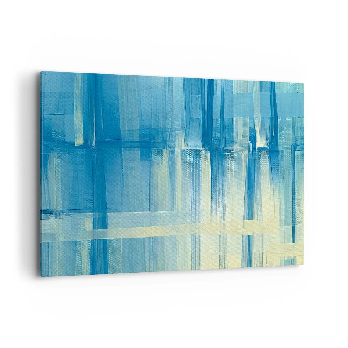 Obraz na płótnie - Abstrakcyjny obraz w odcieniach turkusu i błękitu z geometrycznymi pociągnięciami pędzla - 120x80cm - Kompozycja w turkusie - Nowoczesna dekoracja ścienna do salonu, kuchni i sypialni ARTTOR