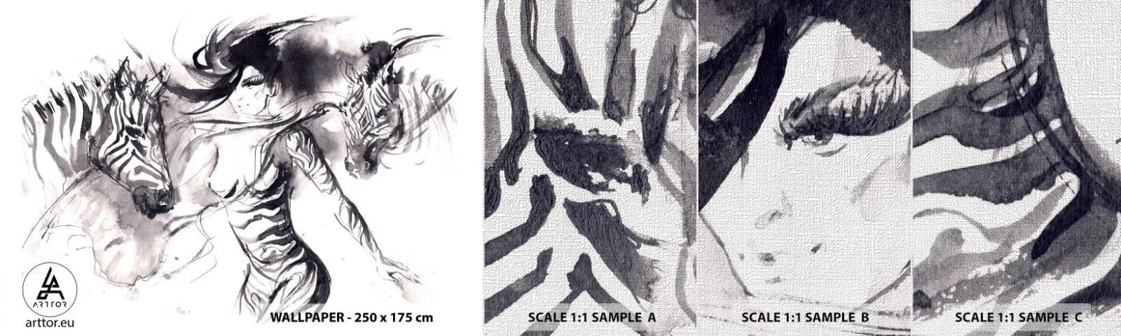 Fototapeta Próbka Premium Canvas - Tańcząca z zebrami - Abstrakcja, Kobieta, Zebra - 100x30 cm