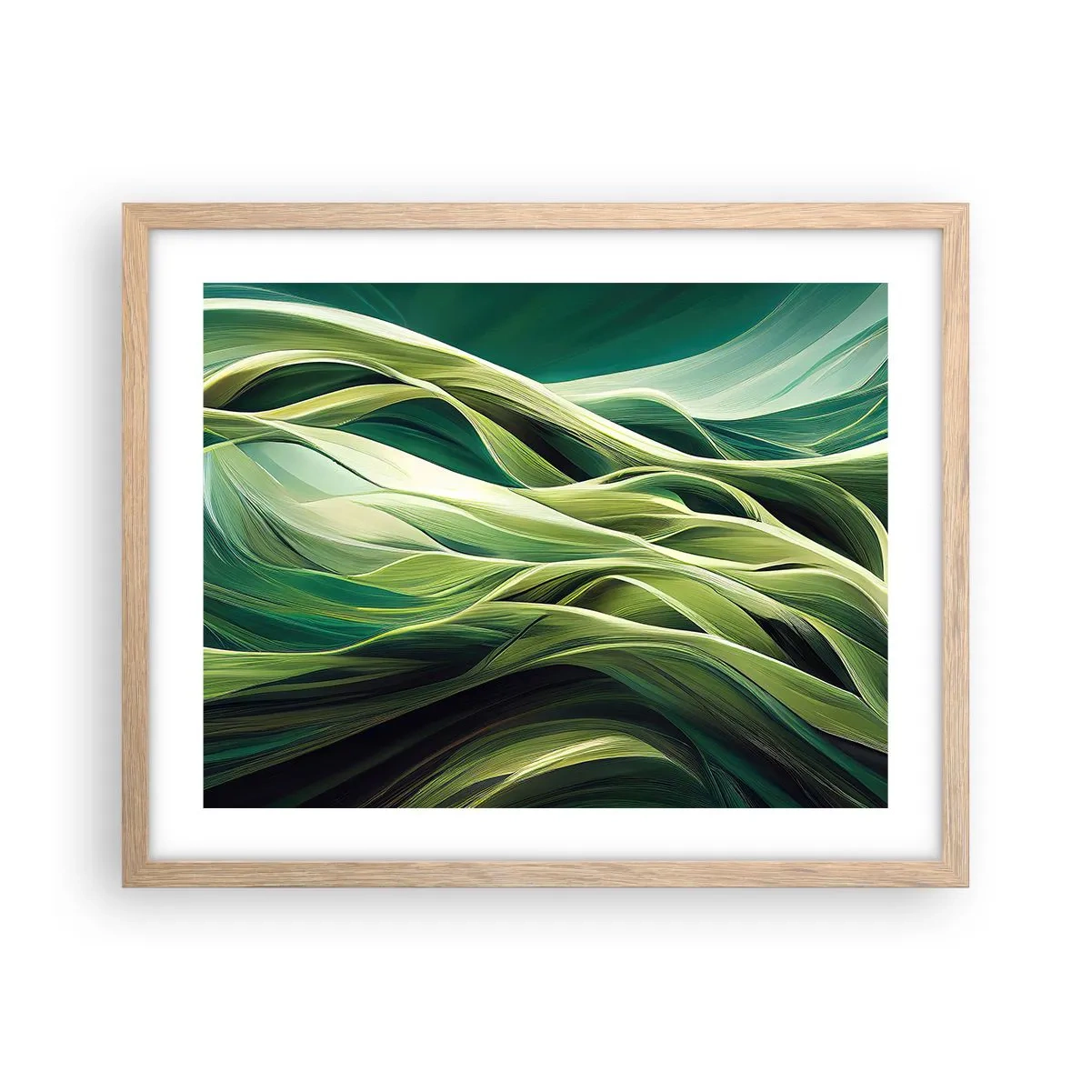 Plakat w ramie jasny dąb - Abstrakcyjna gra w zielone - 50x40 cm