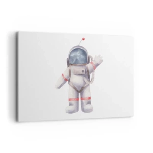 Obraz na płótnie - Astronauta w stylu akwarelowym na białym tle - 100x70cm - To na razie! - Nowoczesna dekoracja ścienna do salonu, kuchni i sypialni ARTTOR