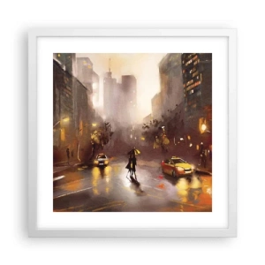 Plakat w białej ramie - W światłach Nowego Jorku - 40x40 cm