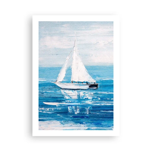 Plakat - Jacht na morzu w odcieniach niebieskiego - 50x70cm - Z przyjacielem u boku - Nowoczesna dekoracja ścienna do salonu, kuchni i sypialni ARTTOR