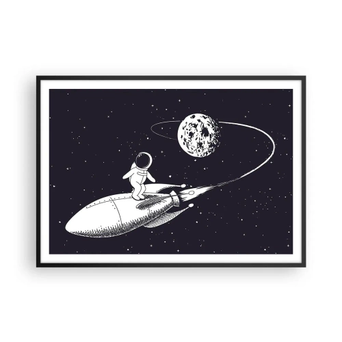 Plakat w czarnej ramie - Astronauta na rakiecie w przestrzeni kosmicznej - 100x70cm - Kosmiczny surfer - Nowoczesna dekoracja ścienna do salonu i sypialni ARTTOR