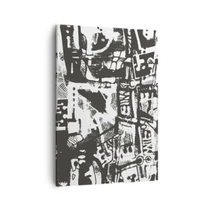 Obraz na płótnie - Abstrakcyjna kompozycja w stylu graffiti w czerni i bieli - 50x70cm - Porządek czy chaos? - Nowoczesna dekoracja ścienna do salonu, kuchni i sypialni ARTTOR