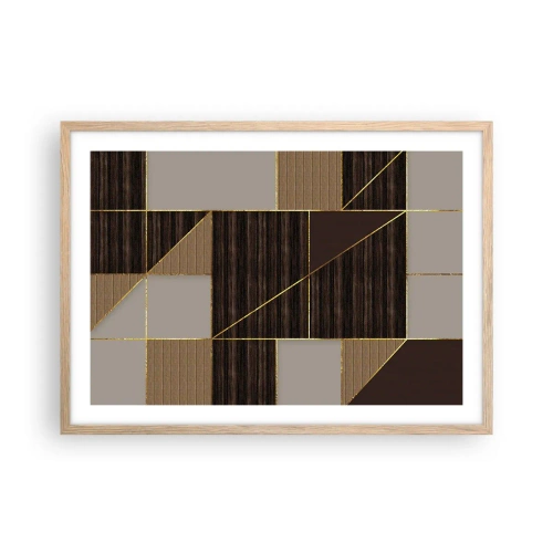 Plakat w ramie jasny dąb - Mozaika brązów i złota - 70x50 cm