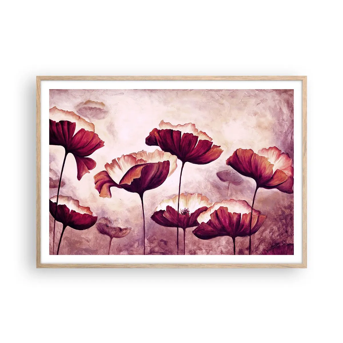 Plakat w ramie jasny dąb - Płatek czerwony i biały - 100x70 cm