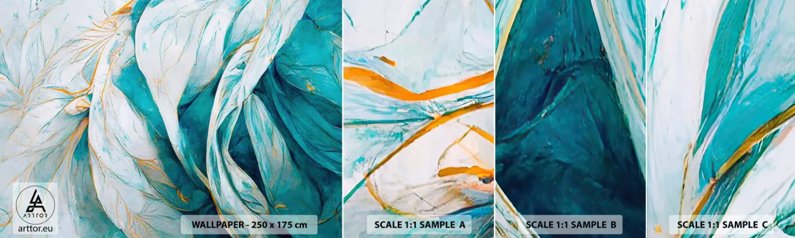 Fototapeta Próbka Standard Eco - Błękitna abstrakcja z motywem złota - Sztuka, Art Deco, Subtelny - 100x30 cm