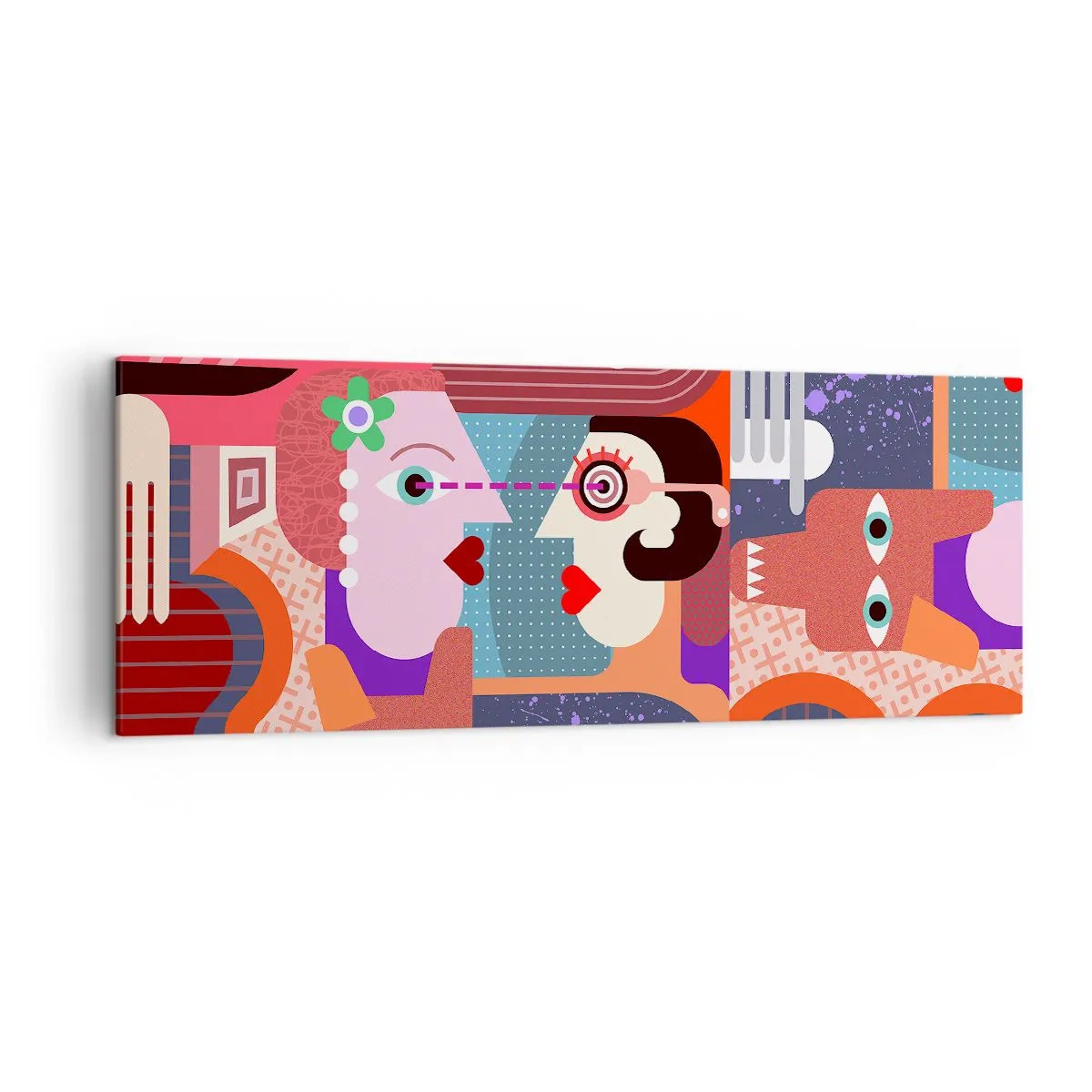 Obraz na płótnie - Abstrakcyjne postacie w żywych kolorach - 140x50cm - Oko w oko - Nowoczesna dekoracja ścienna do salonu i sypialni ARTTOR
