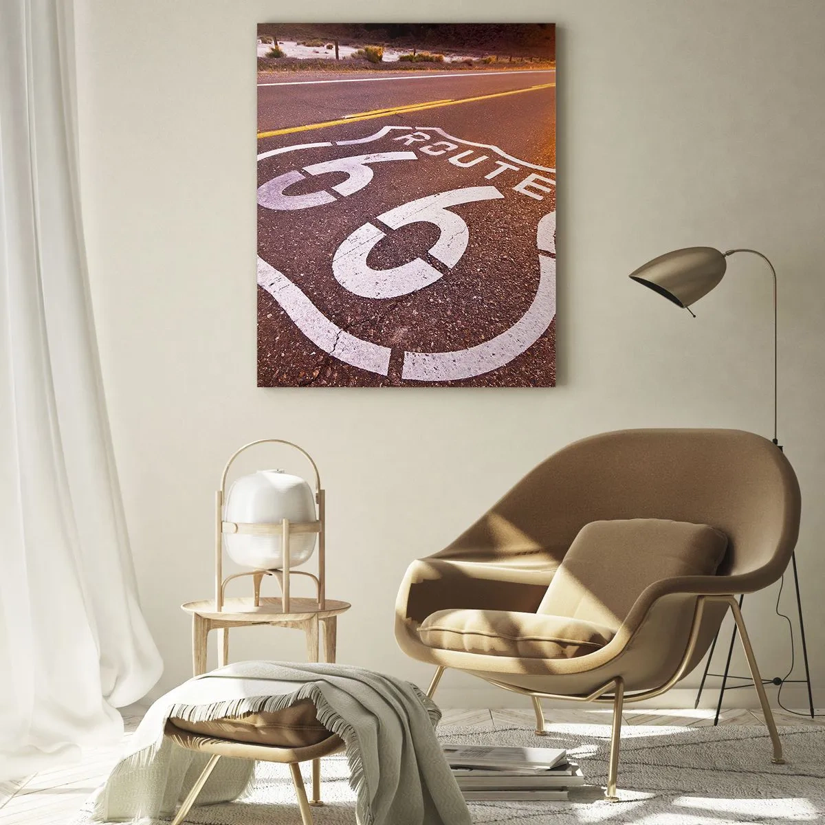 Obraz na szkle - Droga Route 66 o zachodzie słońca - 70x100cm - Słynna droga 66 - Nowoczesna dekoracja ścienna do salonu i sypialni ARTTOR