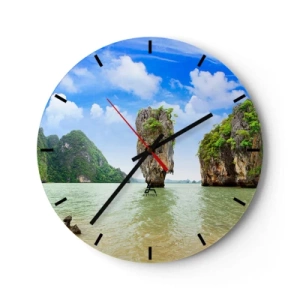 Zegar ścienny - Skała Jamesa Bonda na tle błękitnego nieba - 30x30cm - Skalne dziwy natury - Nowoczesna dekoracja ścienna do salonu, kuchni i sypialni ARTTOR