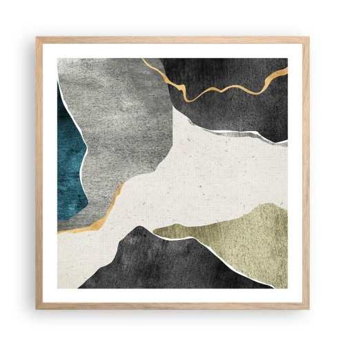Plakat w ramie jasny dąb - Mozaikowa kompozycja z nitką złota - 60x60 cm