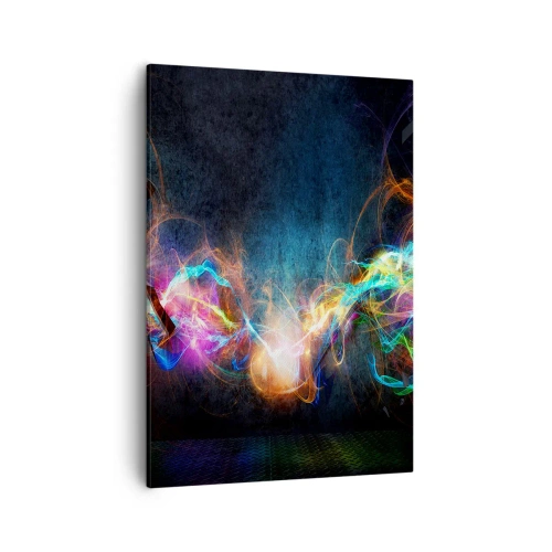 Obraz na płótnie - Kolorowe świetlne smugi na ciemnym tle - 50x70cm - Radośnie przeciw ciemności - Nowoczesna dekoracja ścienna do salonu, kuchni i sypialni ARTTOR