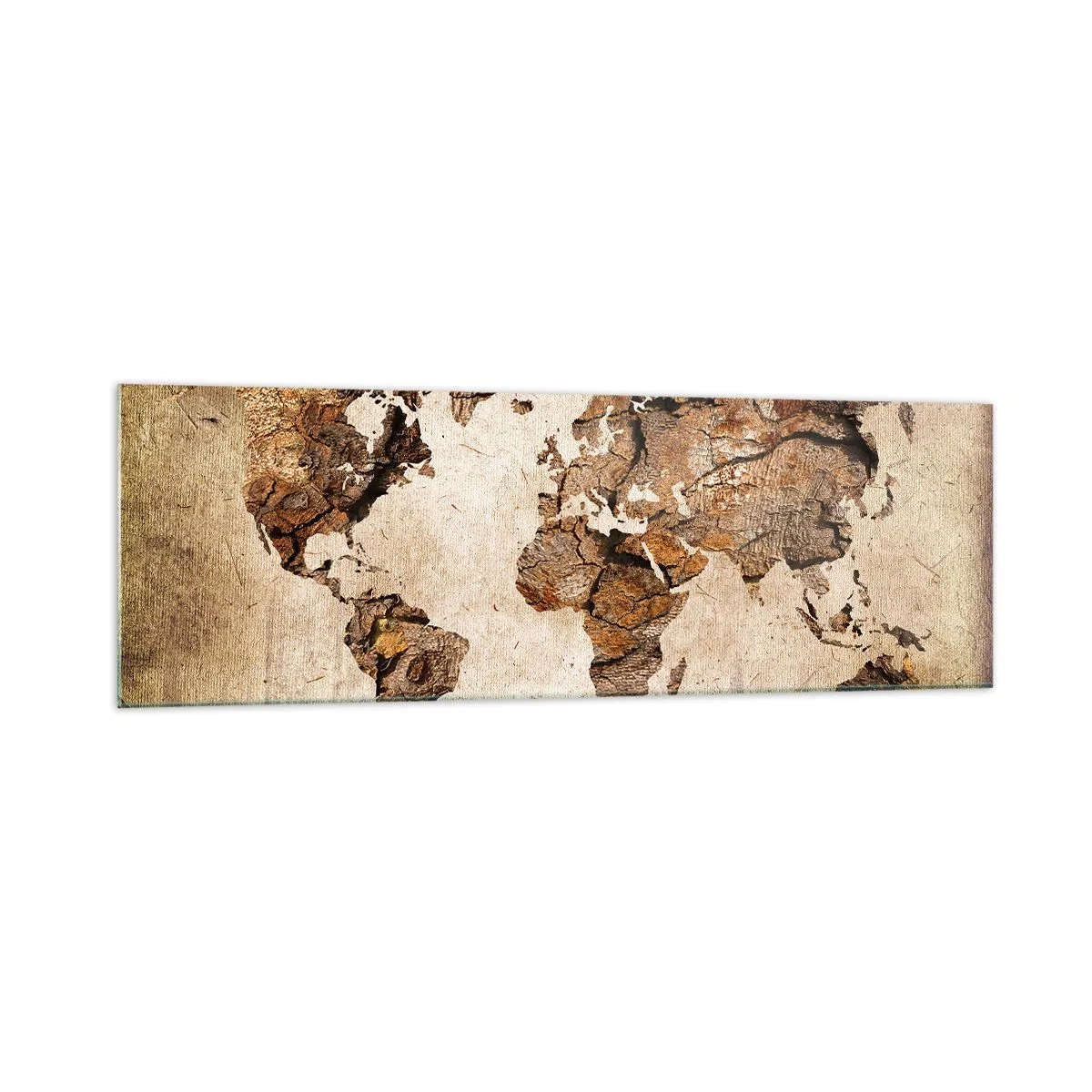 Obraz na szkle - Mapa świata w drewnianym, rustykalnym stylu - 160x50cm - Odkrycie świata - Nowoczesna dekoracja ścienna do salonu i sypialni ARTTOR