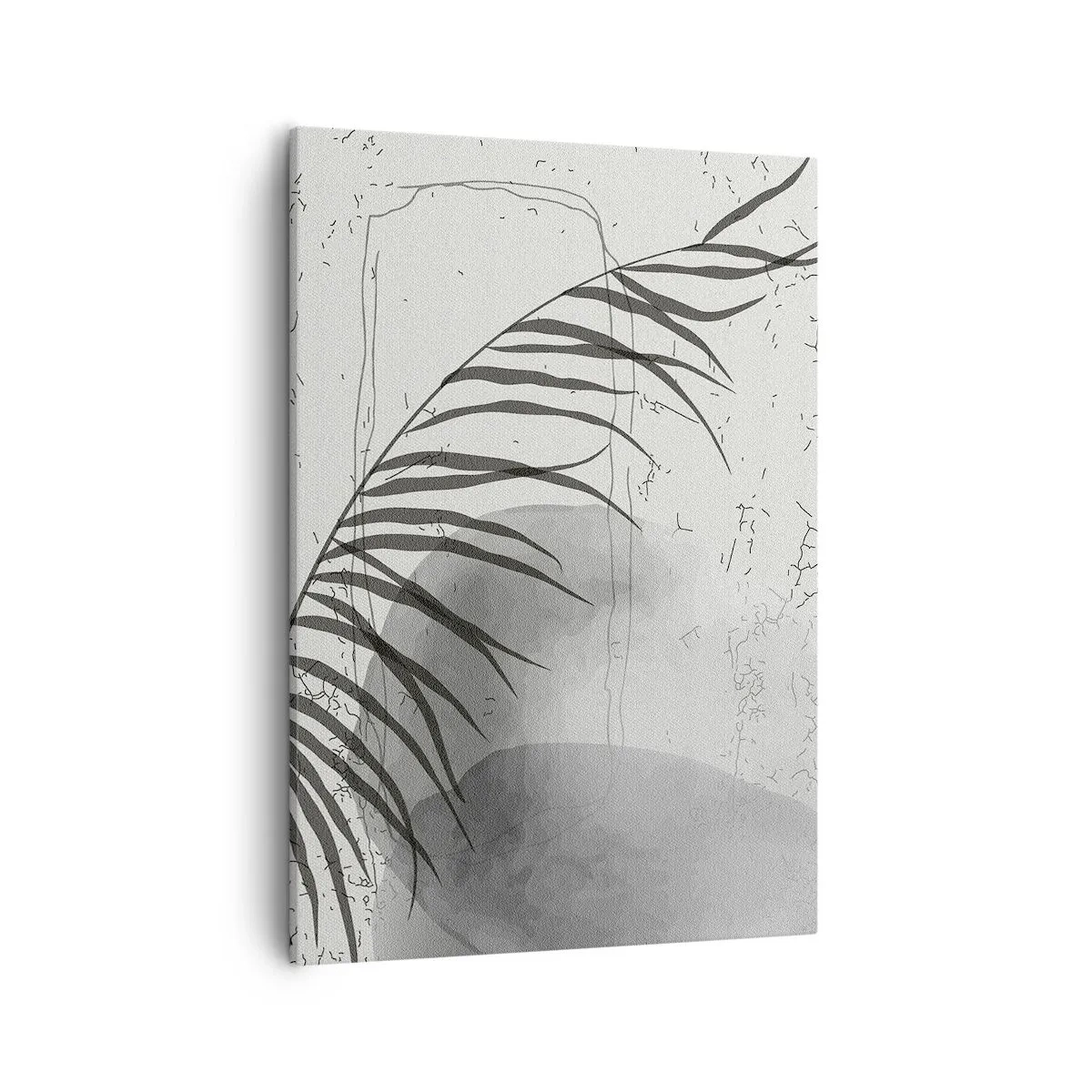 Obraz na płótnie - Minimalistyczna kompozycja liścia palmowego w odcieniach szarości - 50x70cm - Subtelna egzotyka natury - Nowoczesna dekoracja ścienna do salonu, kuchni i sypialni ARTTOR