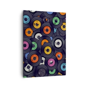 Obraz na płótnie - Kompilacja kolorowych płyt winylowych w stylu retro - 50x70cm - Kolory klasyki - Nowoczesna dekoracja ścienna do salonu, kuchni i sypialni ARTTOR