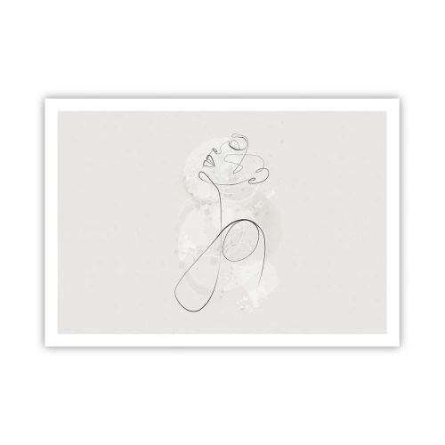 Plakat - Minimalistyczny kontur twarzy z kwiatem na jasnym tle - 100x70cm - Spirala piękna - Nowoczesna dekoracja ścienna do salonu i sypialni ARTTOR