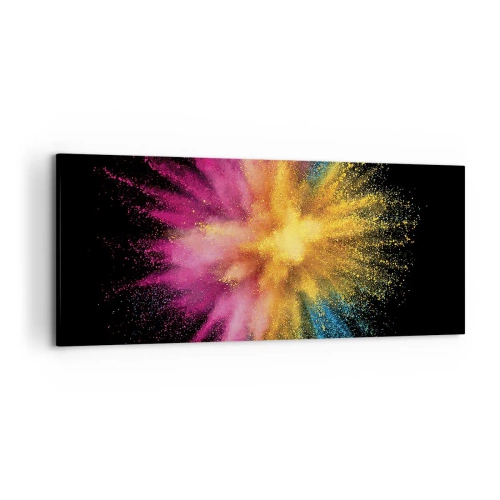 Obraz na płótnie - Kolorowy wybuch proszków na czarnym tle - 120x50cm - Narodziny barw  - Nowoczesna dekoracja ścienna do salonu i sypialni ARTTOR