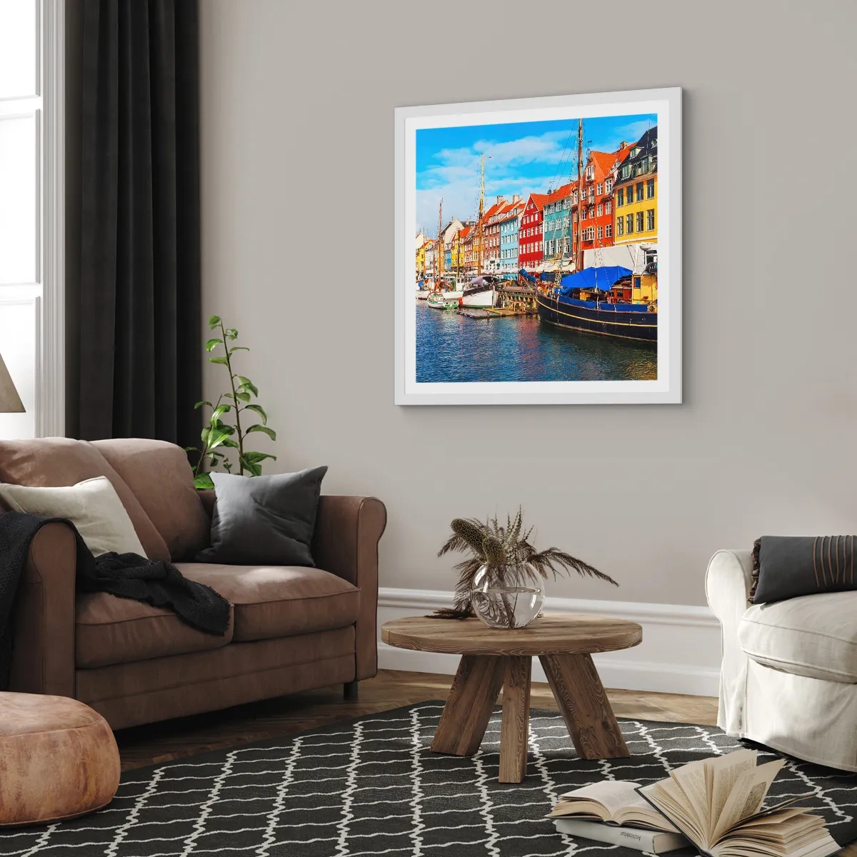 Plakat w białej ramie - Radosne nabrzeże - 60x60 cm