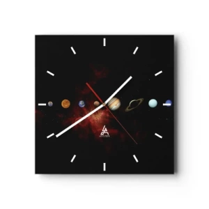Zegar ścienny - Układ słoneczny z planetami na tle kosmosu - 30x30cm - Nasza okolica - Nowoczesna dekoracja ścienna do salonu i sypialni ARTTOR