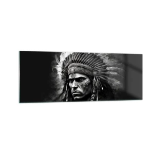 Obraz na szkle - Portret wodza w pióropuszu na czarnym tle - 140x50cm - Wódz i wojownik - Nowoczesna dekoracja ścienna do salonu i sypialni ARTTOR