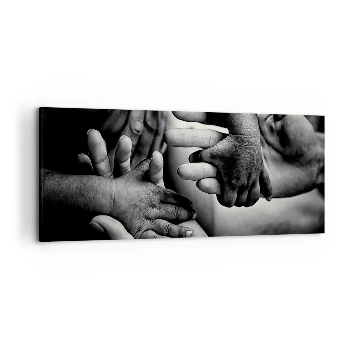 Obraz na płótnie - Czarno-białe dłonie różnych pokoleń - 120x50cm - Być człowiekiem - Nowoczesna dekoracja ścienna do salonu i sypialni ARTTOR