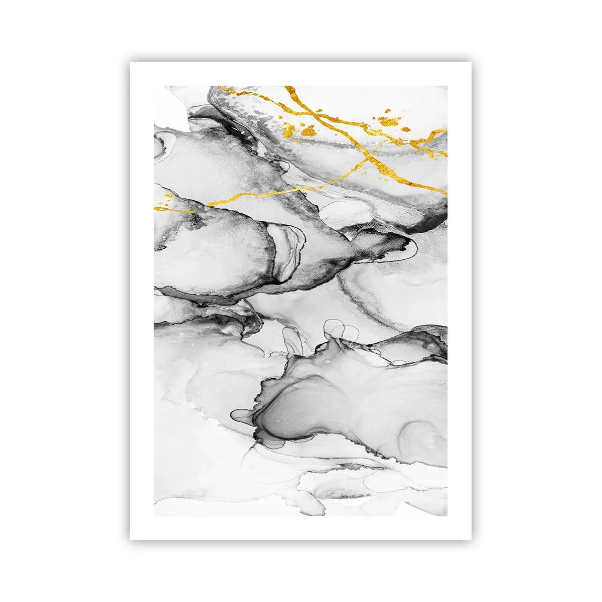 Plakat - Abstrakcyjna kompozycja w odcieniach szarości ze złotymi akcentami - 50x70cm - Kompozycja z motywem złota - Nowoczesna dekoracja ścienna do salonu, kuchni i sypialni ARTTOR